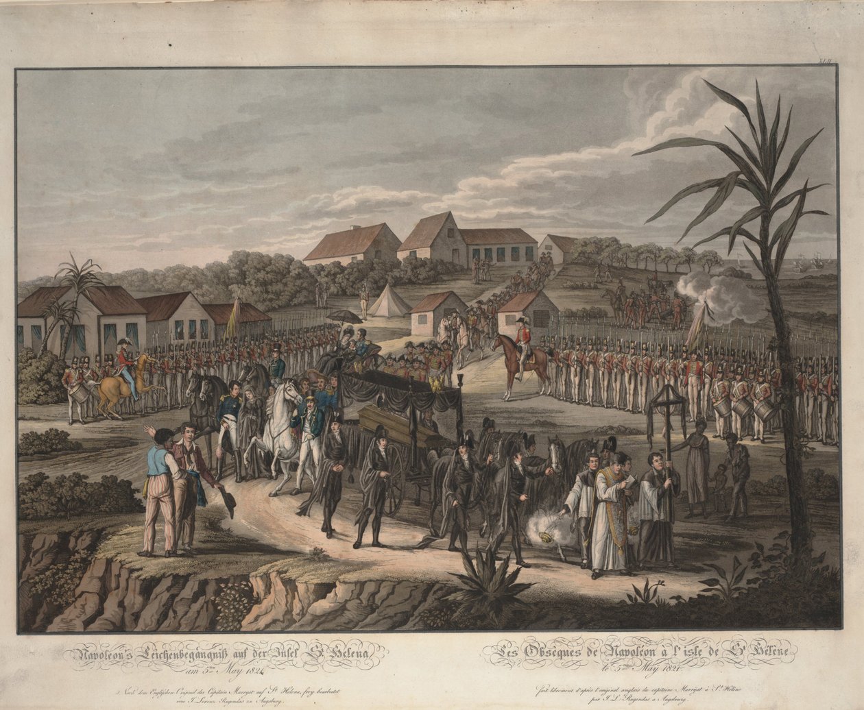 Begravelsesprosesjon av Napoleon Bonaparte på St. Helena, 1821 av Johann Lorenz Rugendas the Younger