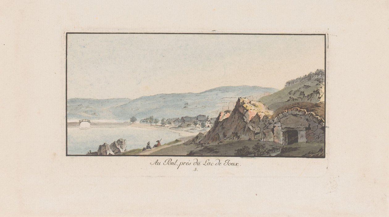 Utsikt over Le Pont på Lac de Joux Au Pont, près du Lac de Joux (tittel på objekt) Landskap i Sveits (serietittel) Samling av noen perspektiver i Sveits (serietittel) av Johann Ludwig Aberli