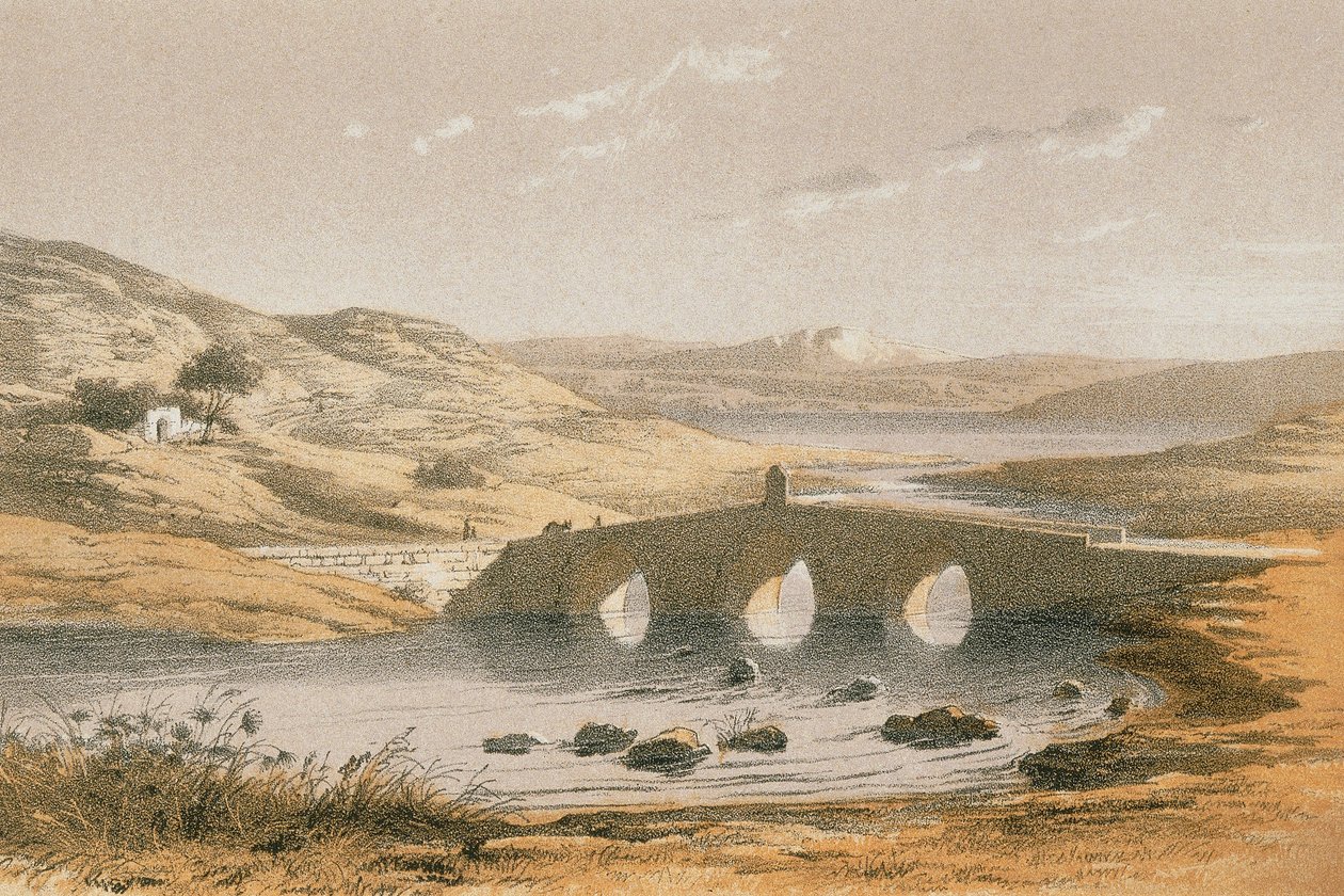 Jacobs Bridge over Jordan-elven. Etsning av Bernatz et alii - Steinkopk J.F. Editore av Johann Martin Bernatz