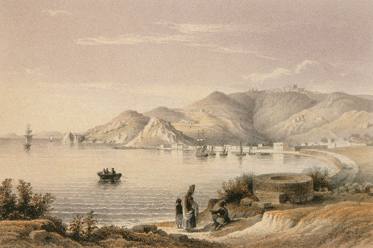 Patmos i en etsning av Bernatz et alii - Steinkopk J.F. Editore av Johann Martin Bernatz
