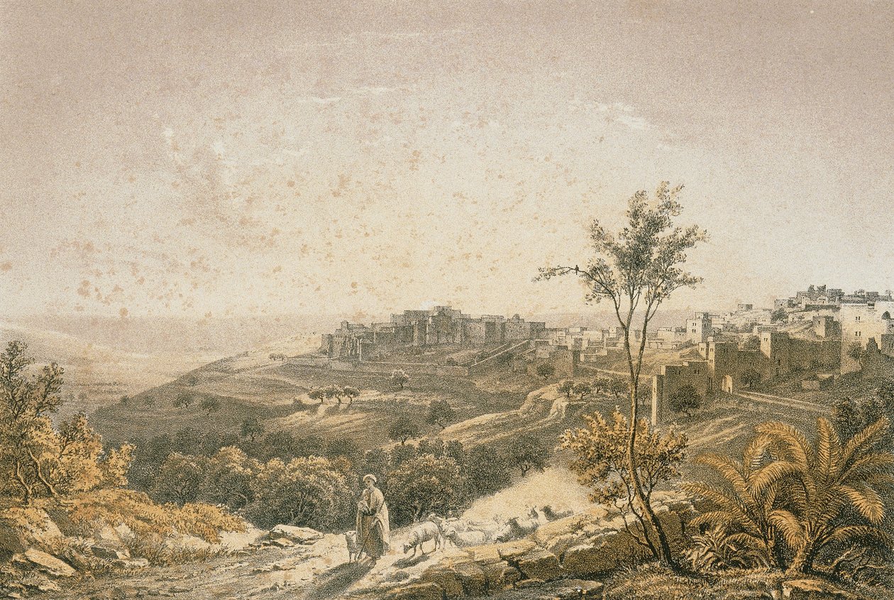 Utsikt over Jerusalem. Etsning av Bernatz et alii - Steinkopk J.F. Redaktør av Johann Martin Bernatz