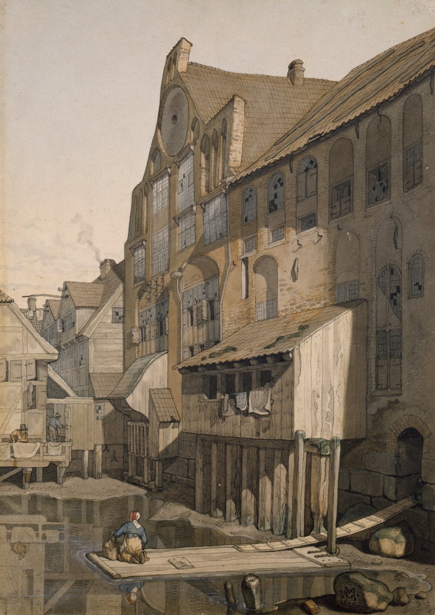 Nordsiden av St. Johannis Klosters i Hamburg (wc på papir) av Johann Martin Gensler
