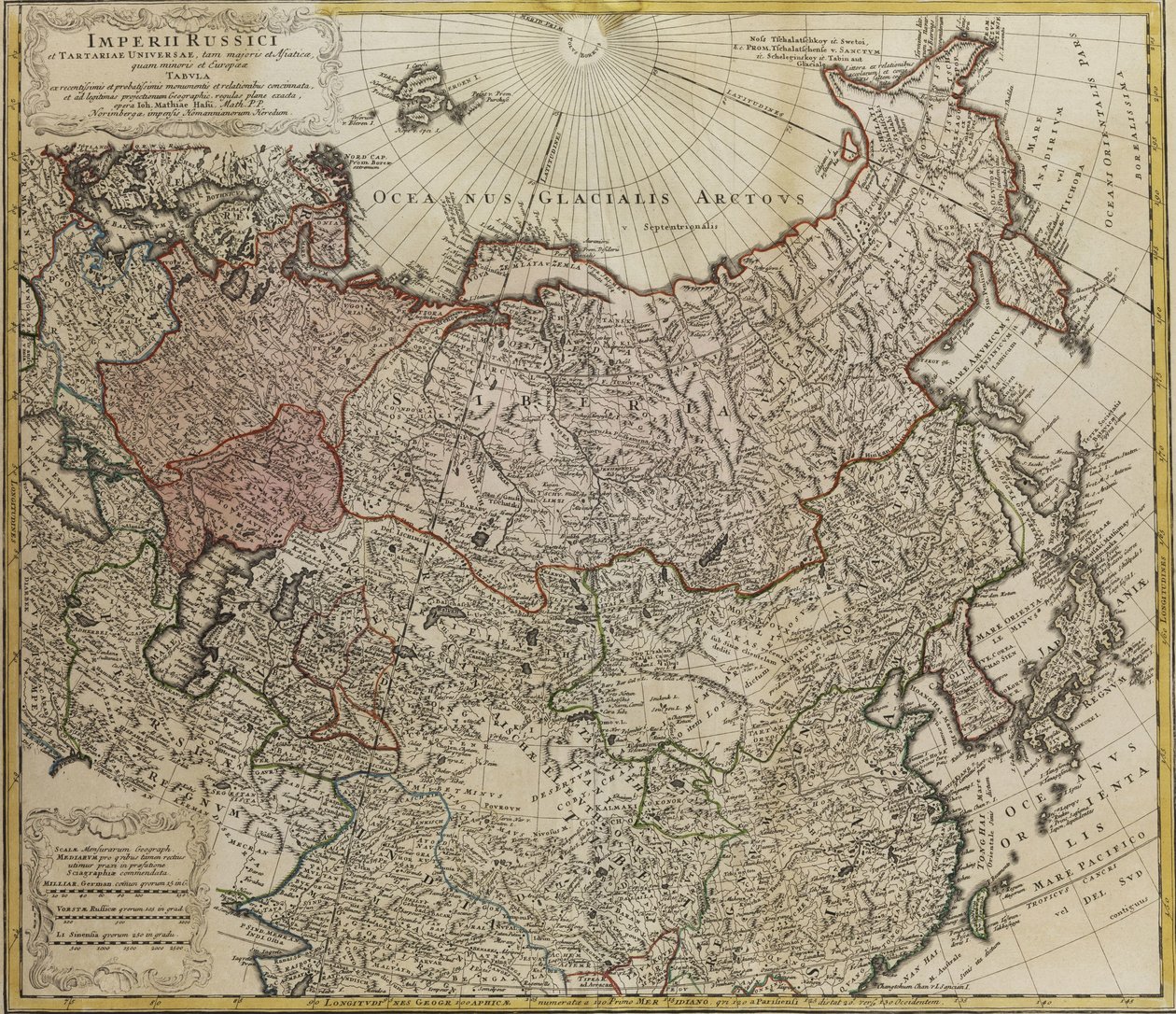 Kart over Russland Fra: Hele imperiet av Russland og Tartar både større og asiatiske og mindre og av Johann Matthias Hase