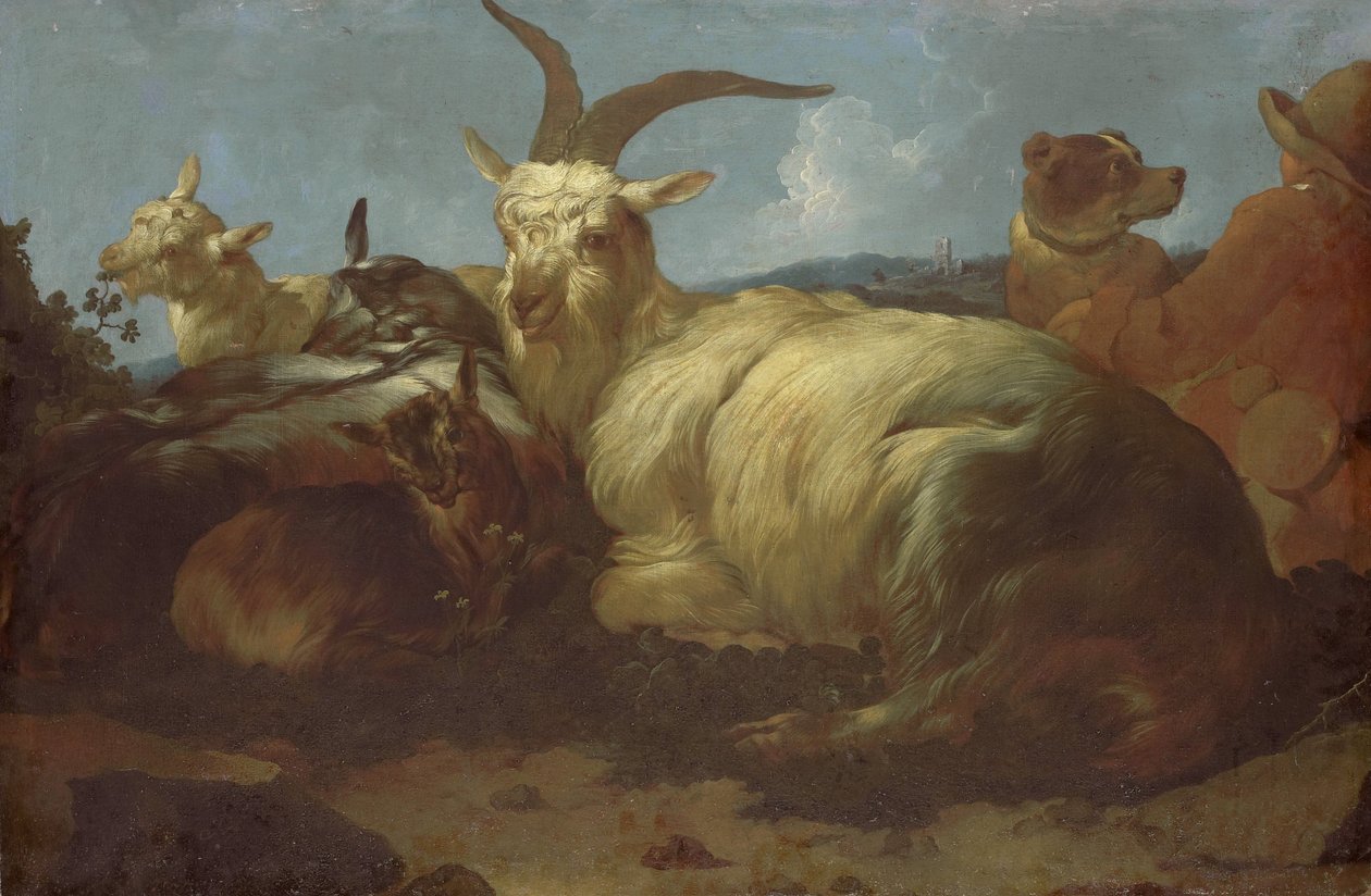 En geitegjerde som ser på dyrene sine av Johann Melchior Roos