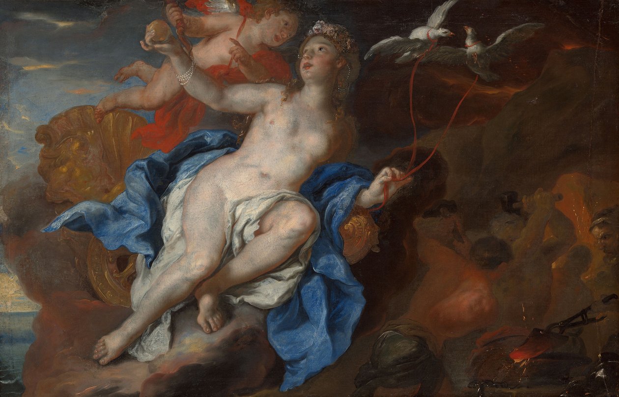 Venus og Amor ved Vulkans smia, ca. 1690-95 (olje på lerret) av Johann Michael Rottmayr