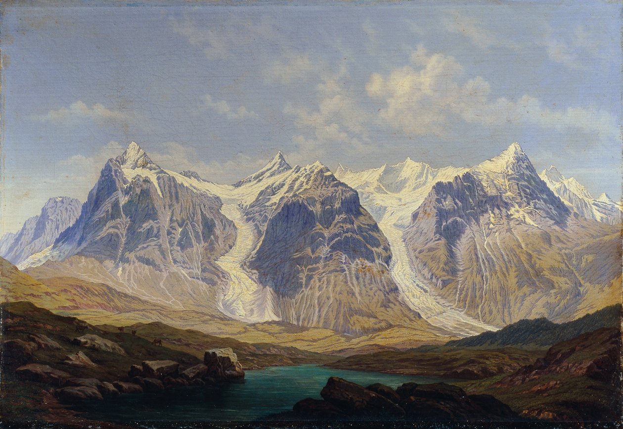Wetterhorn, Mettenberg og Eiger med de to Grindelwald-breene i mellom av Johann Michael Sattler