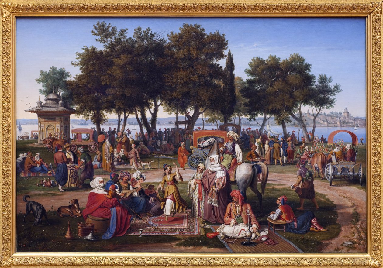 Ferskvann fra Asia til Konstantinopel (dagens Istanbul, Tyrkia). Maleri av Johann Michael Wittmer (1802-1880), olje på lerret av Johann Michael Wittmer