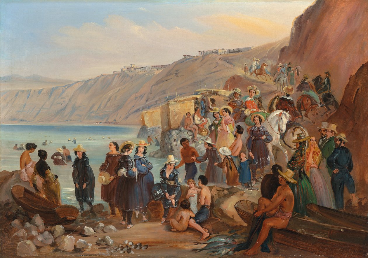 Badende på Chorillos-stranden, Miraflores, Lima av Johann Moritz Rugendas
