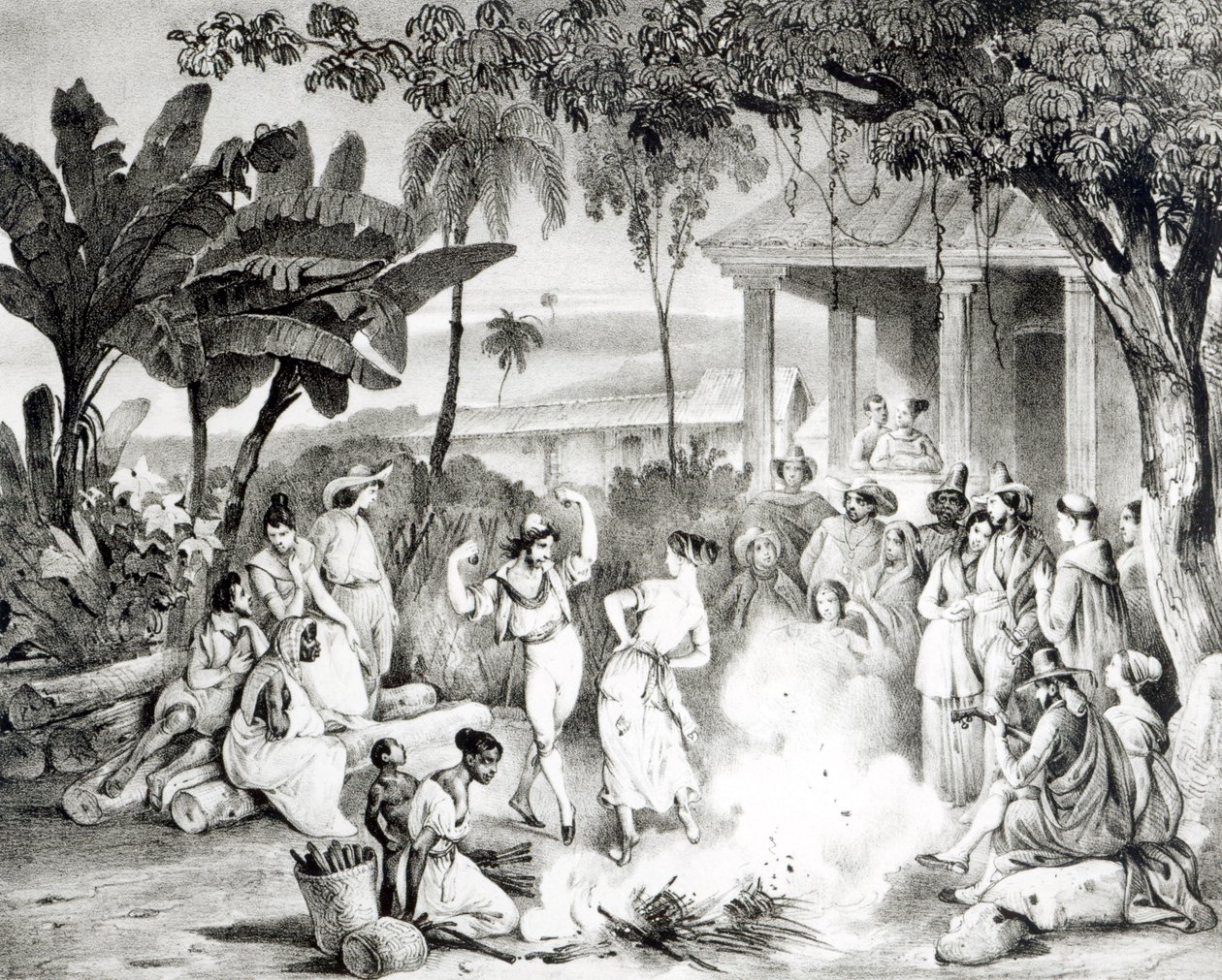 Landu Dance, gravert av Victor Adam og Monthellier (litho) (bw-bilde) av Johann Moritz Rugendas