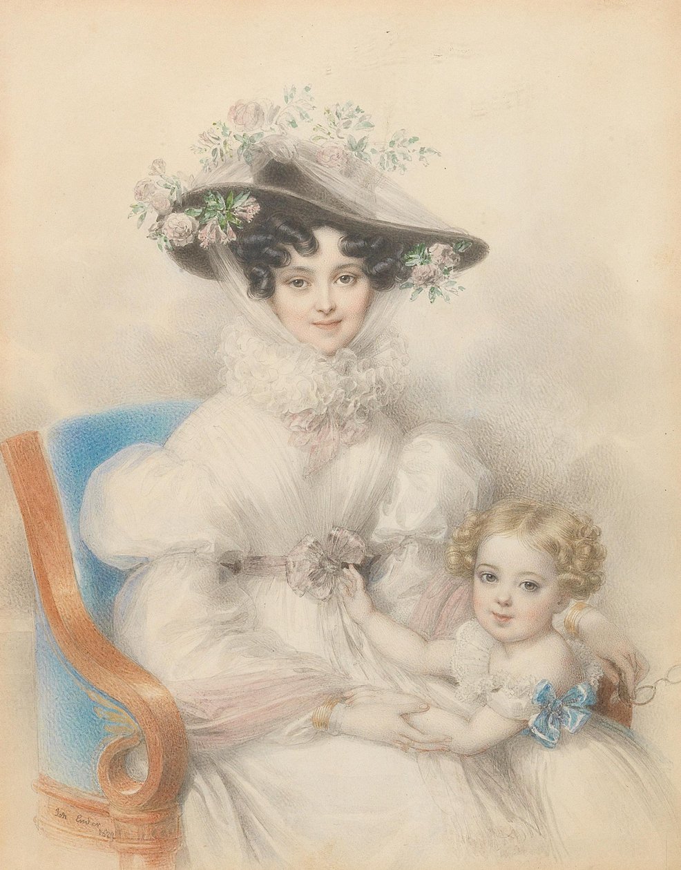 Prinsesse Henrietta av Nassau-Weilburg 1797-1829 med datteren Maria, 1829. av Johann Nepomuk Ender