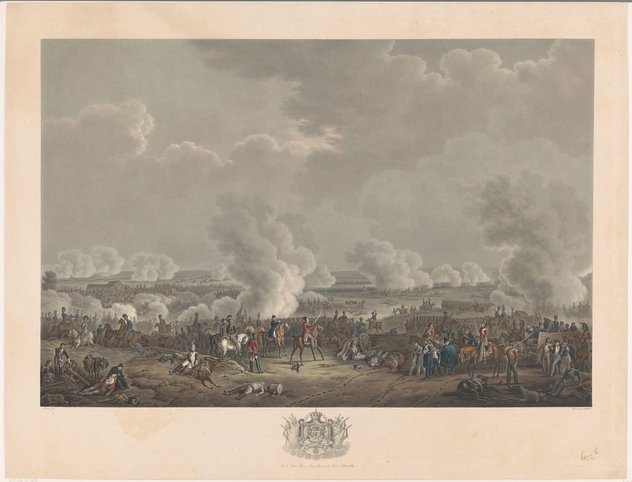 Slaget ved Waterloo, 1815 Tolv plater med ankomst og innvielse av William I i Brussel og kampene ved Quatre-Bras og Waterloo i 1815 (serietittel) av Johann Nepomuk Gibèle