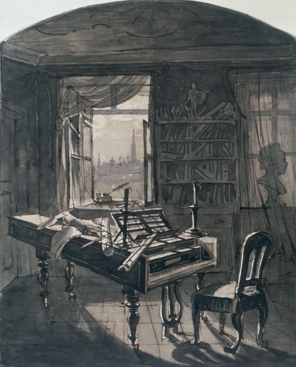 Beethovens rom på tidspunktet for hans død, 1827 av Johann Nepomuk Hoechle