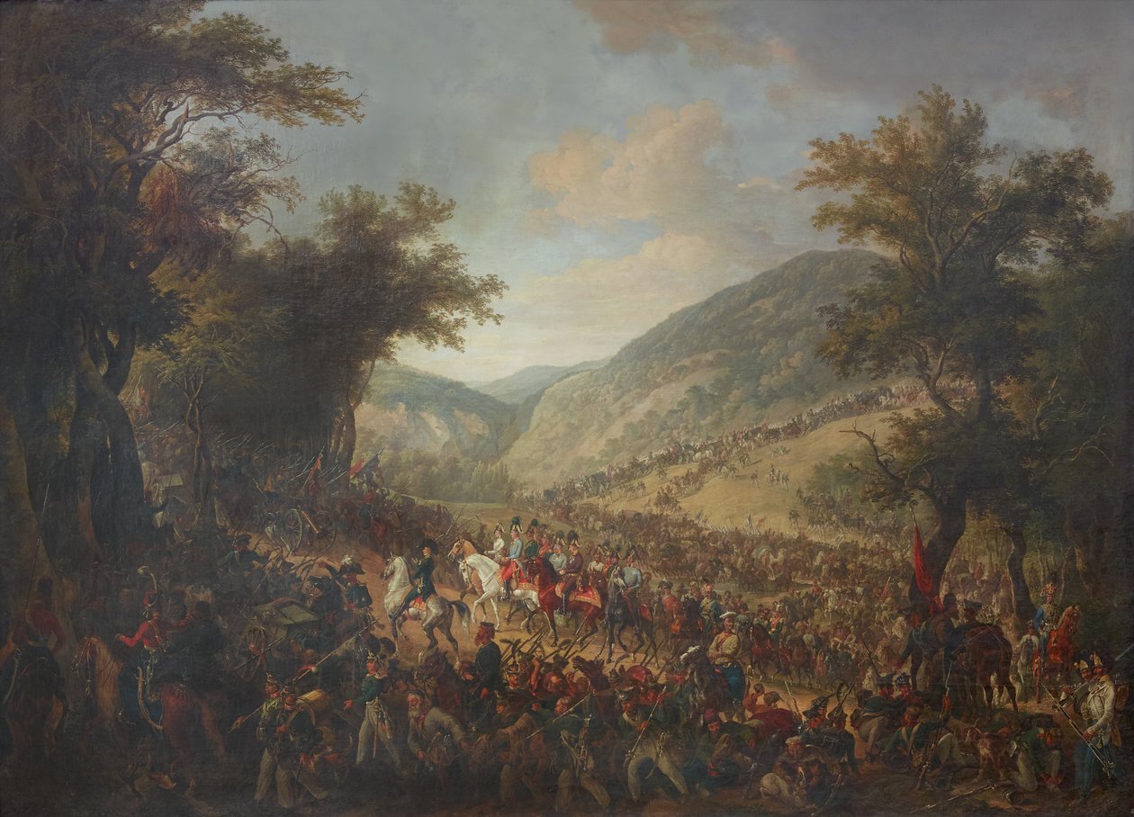 De allierte hærene, keiser Franz I (II) av Østerrike med kronprins Ferdinand i spissen, krysset Vogesene i juli 1815 av Johann Nepomuk Höchle