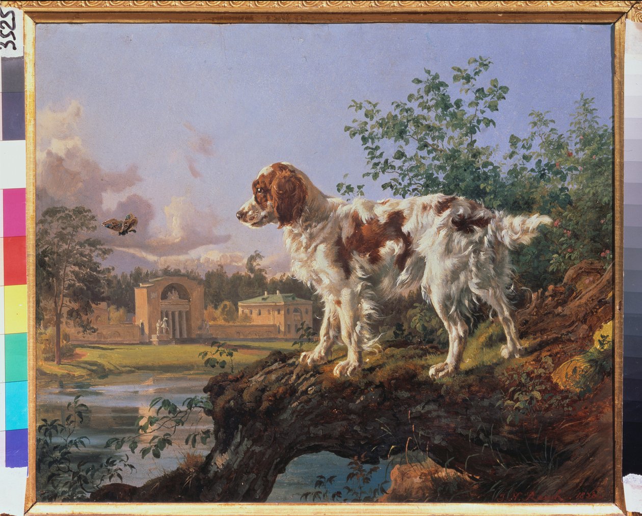 Kuzminki-eiendommen. Karusellen. En hund i landskapet. Verk av Johann Nepomuk Rauch (1804-1847), olje på papp av Johann Nepomuk Rauch