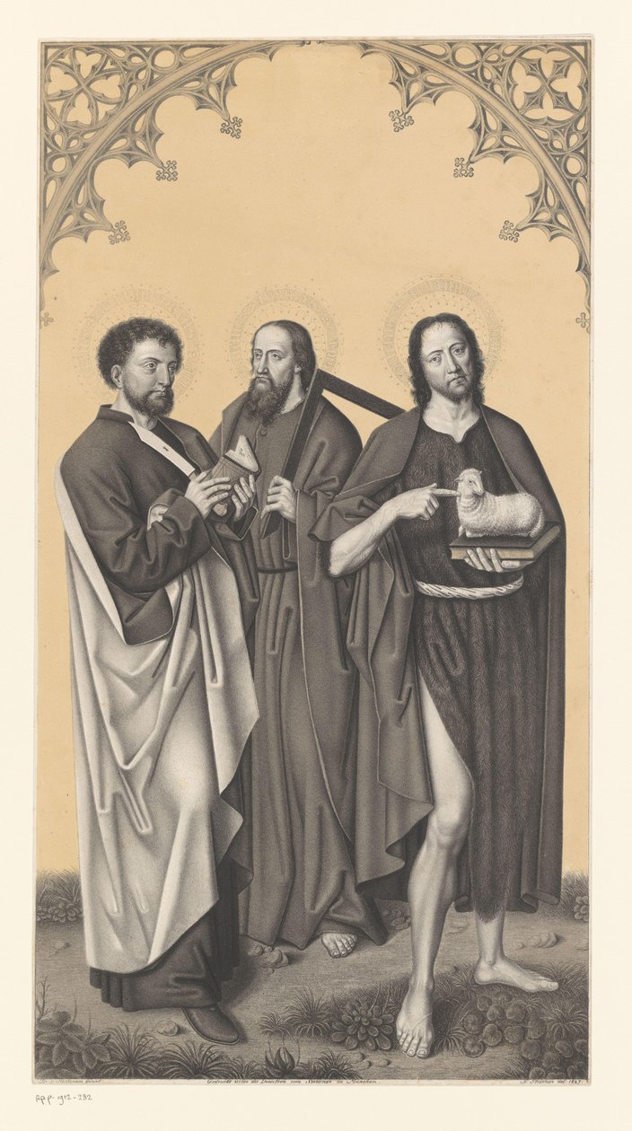 Saint Bartholomew, Thomas og døperen Johannes Verk fra samlingen til brødrene Boisserée (serietittel) Galerie des Frères Boisserée (serietittel) av Johann Nepomuk Strixner