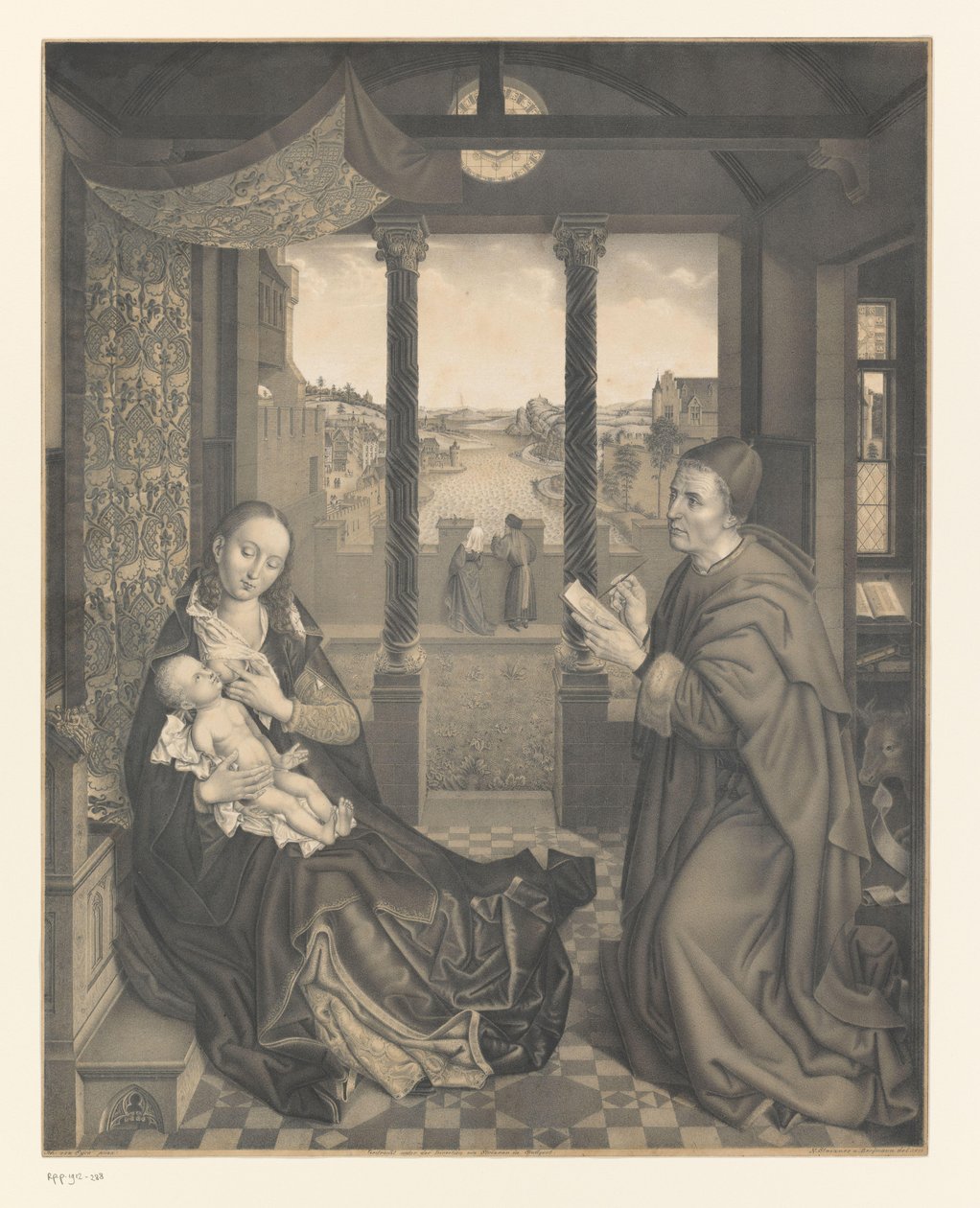 Saint Luke tegner Maria med barn Verk fra samlingen til brødrene Boisserée (serietittel) Galerie des Frères Boisserée (serietittel) av Johann Nepomuk Strixner