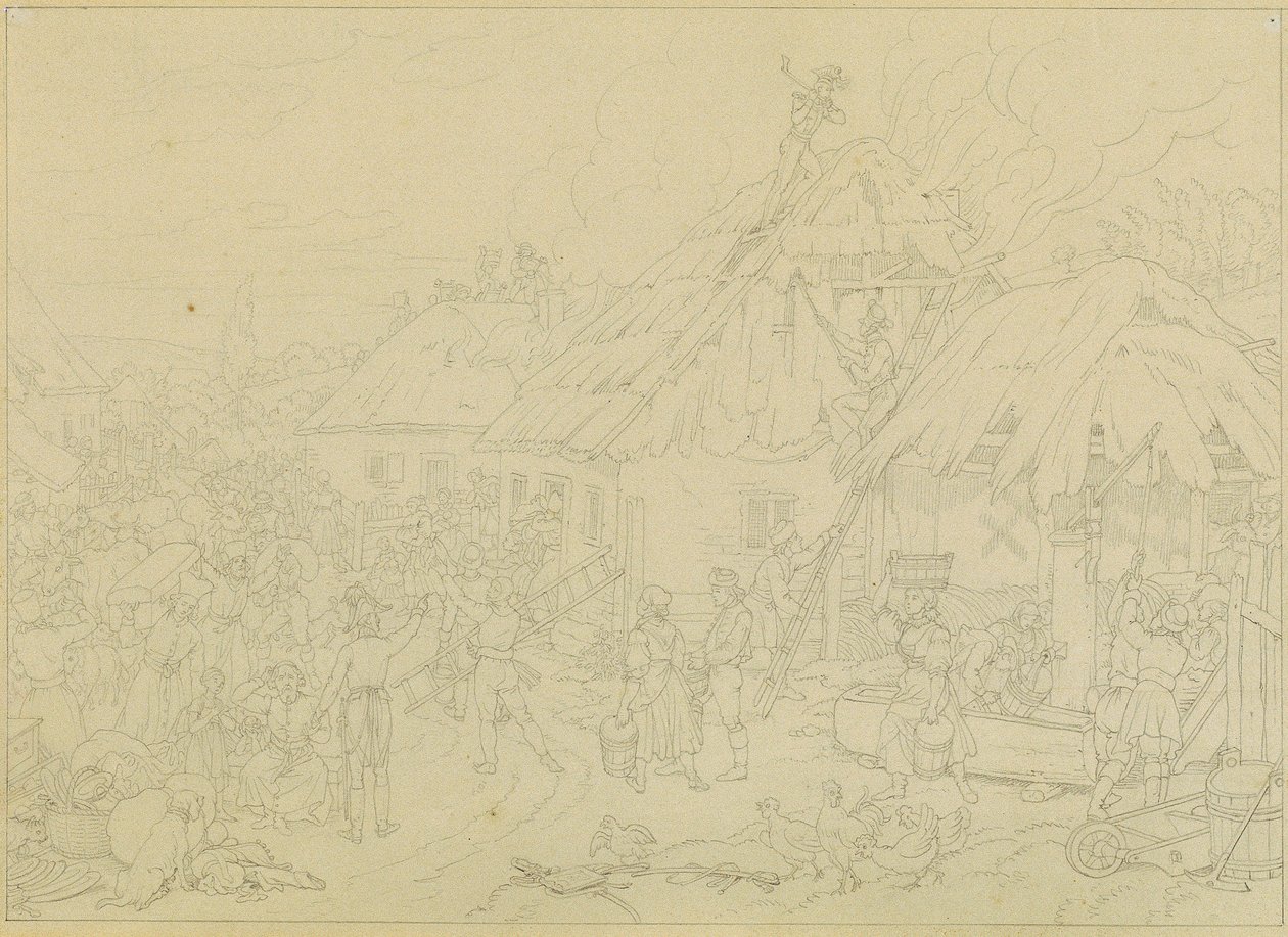 brann i landsbyen av Johann Peter Krafft