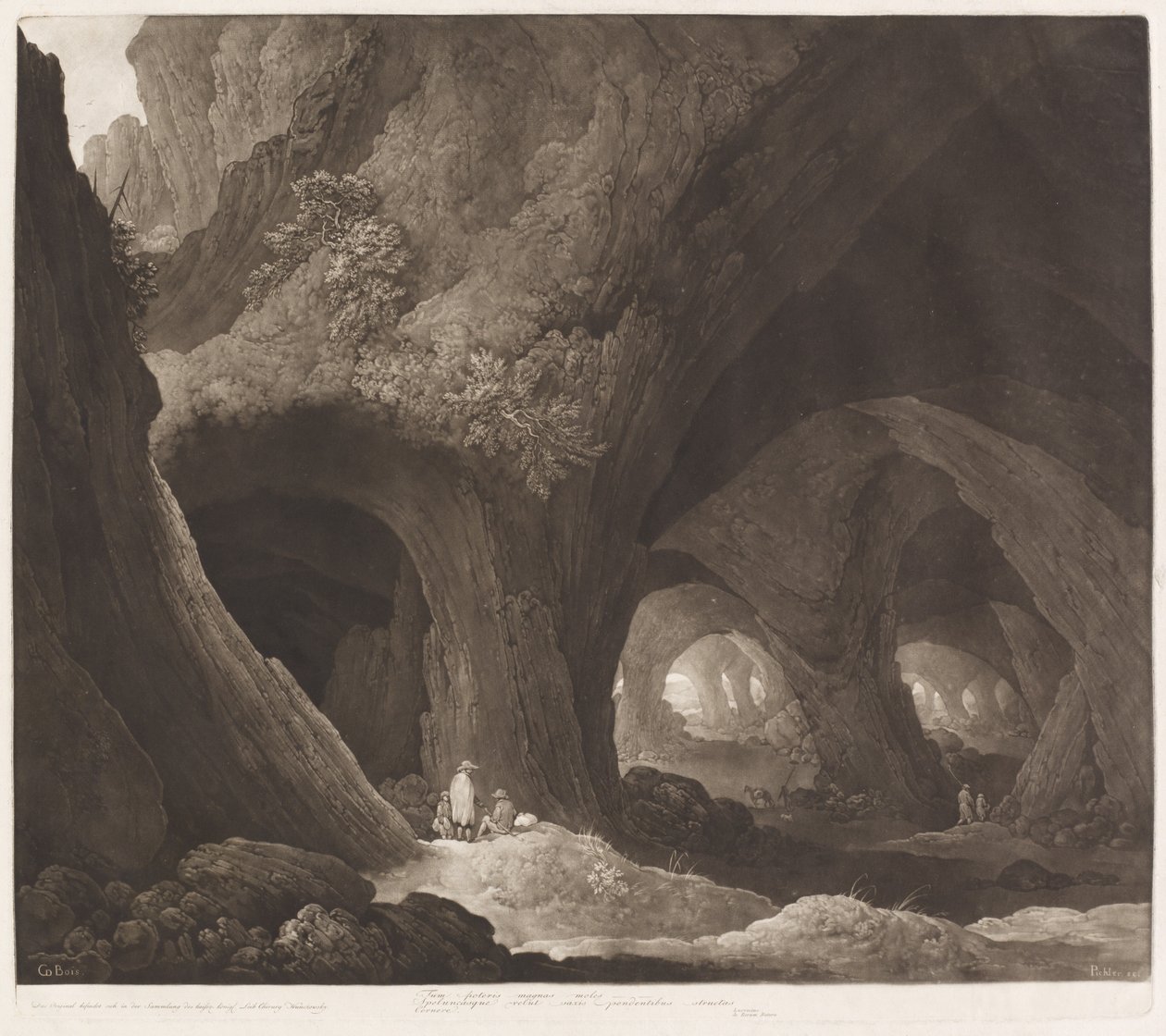 Reisende i Gigantic Caverns av Johann Peter Pichler, after Guillam Dubois