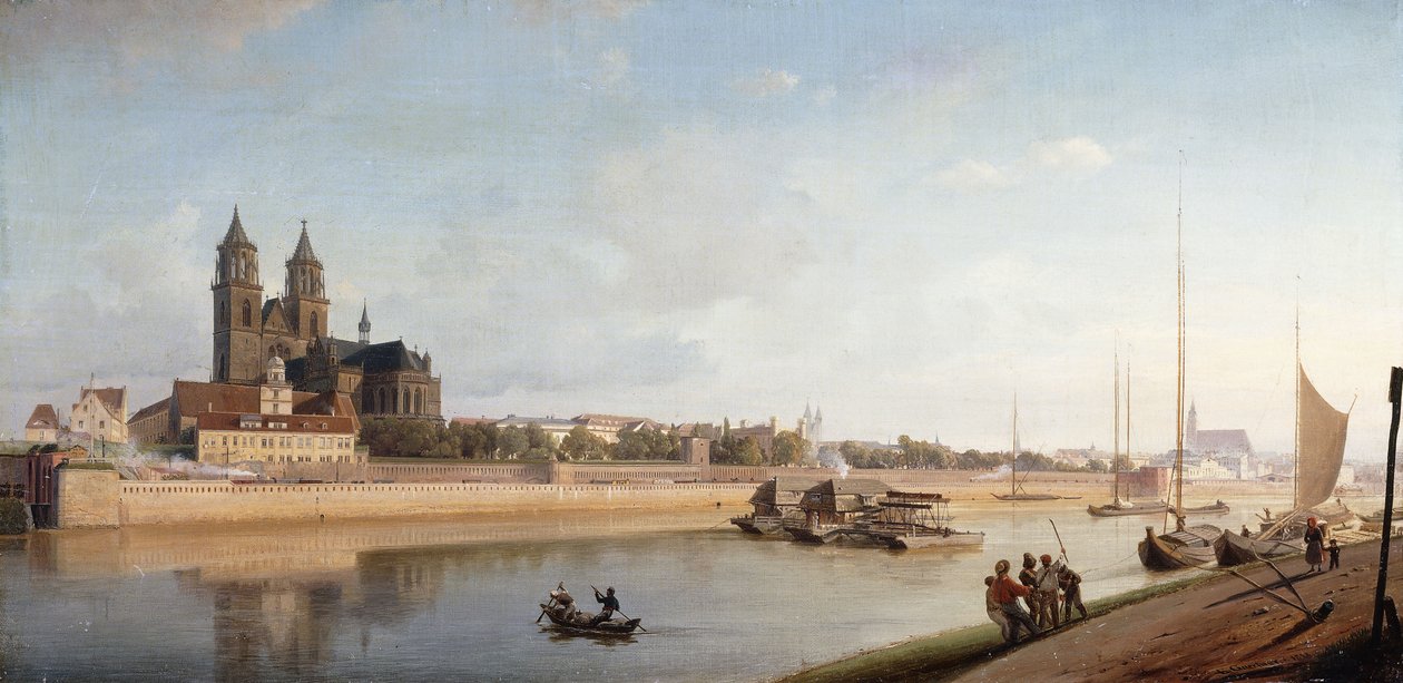 Magdeburg ved bredden av elven Elbe - Utsikt fra øst til vest; Magdeburg ved Elben; Utsikt fra øst til vest, 1853 av Johann Philipp Eduard Gartner