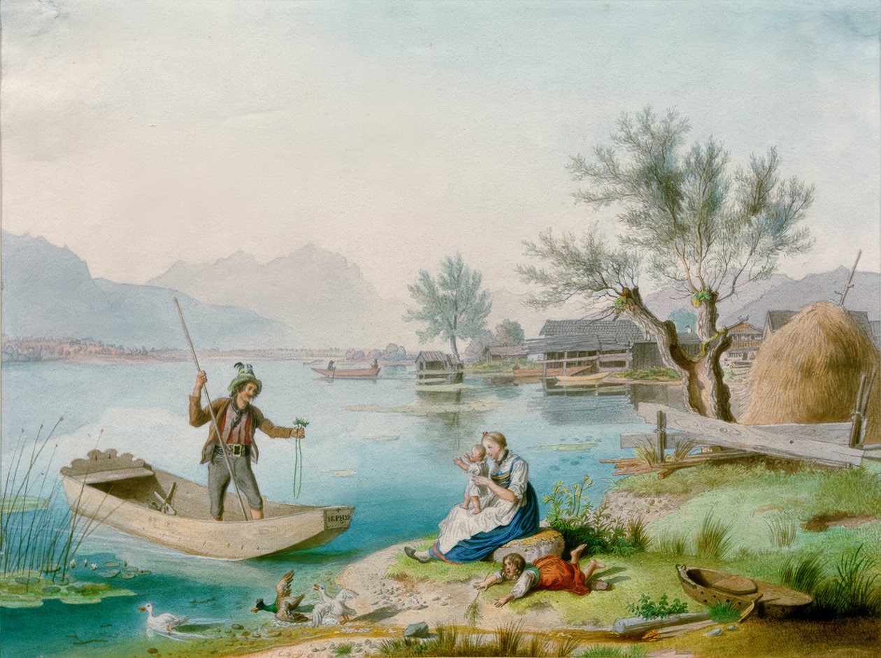 Fiskers familie ved Chiemsee av Johann Philipp Heinel