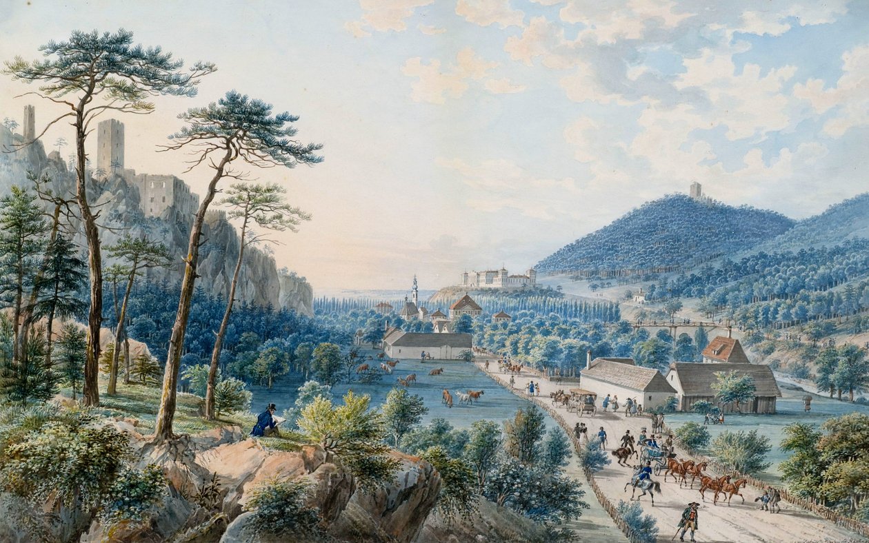 Utsikt over Weilburg-palasset i Baden nær Wien av Johann Raulino