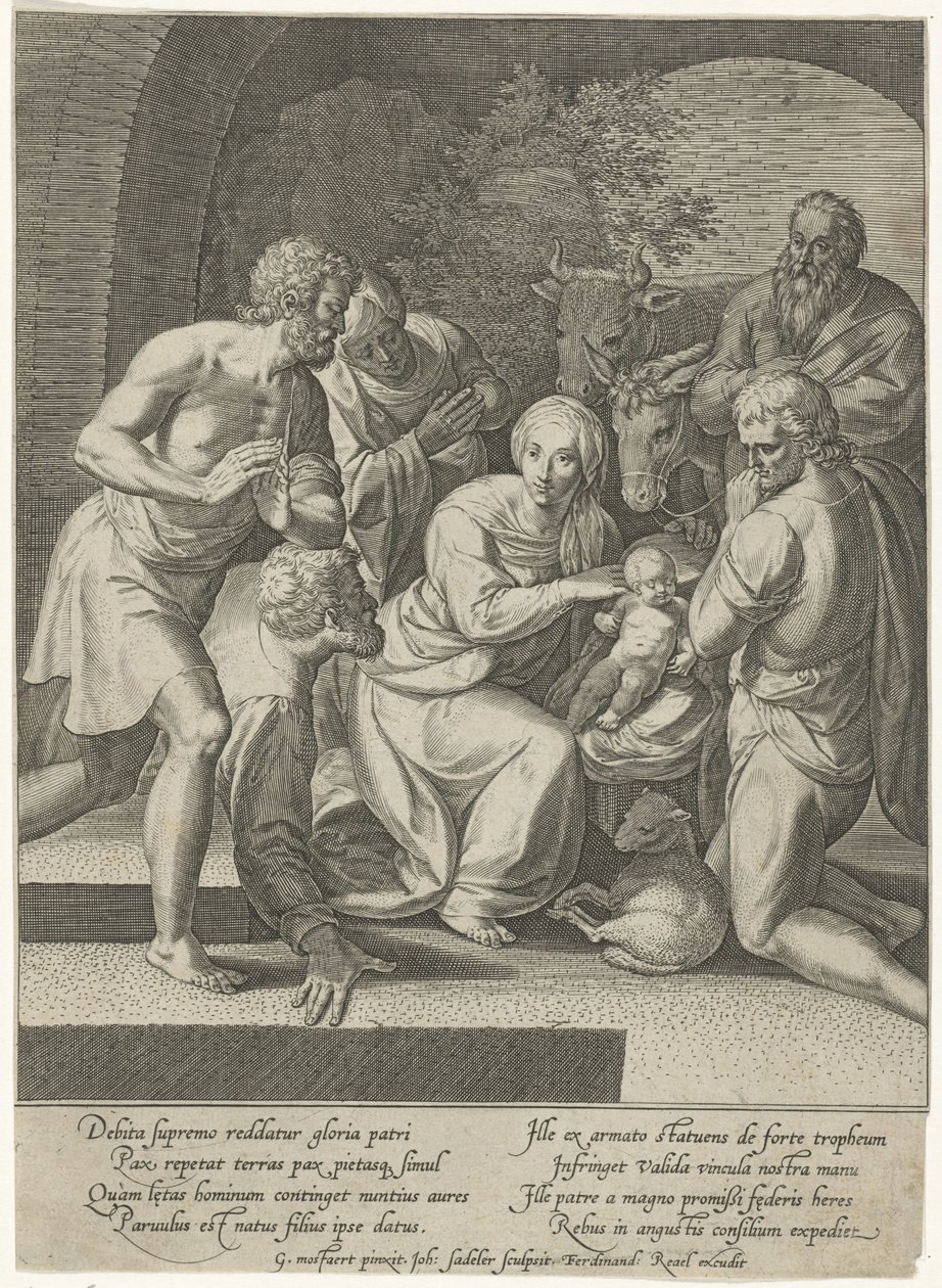 Tilbedelse av hyrdene i en nisje av Johann Sadeler (I)