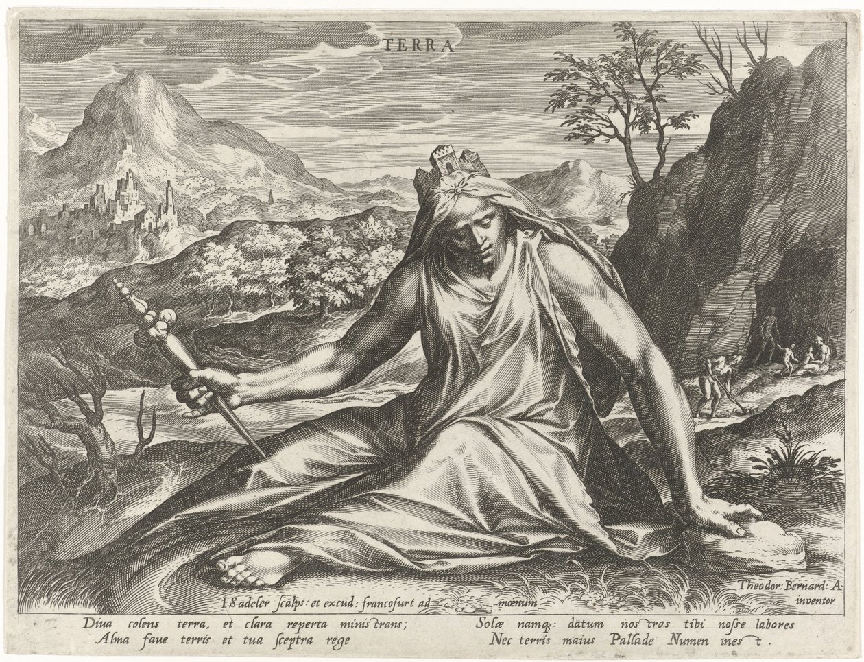 Jorden personifisert av gudinnen Cybele Terra (tittel på objekt) De fire elementene som mytologiske figurer (serietittel) av Johann Sadeler (I)