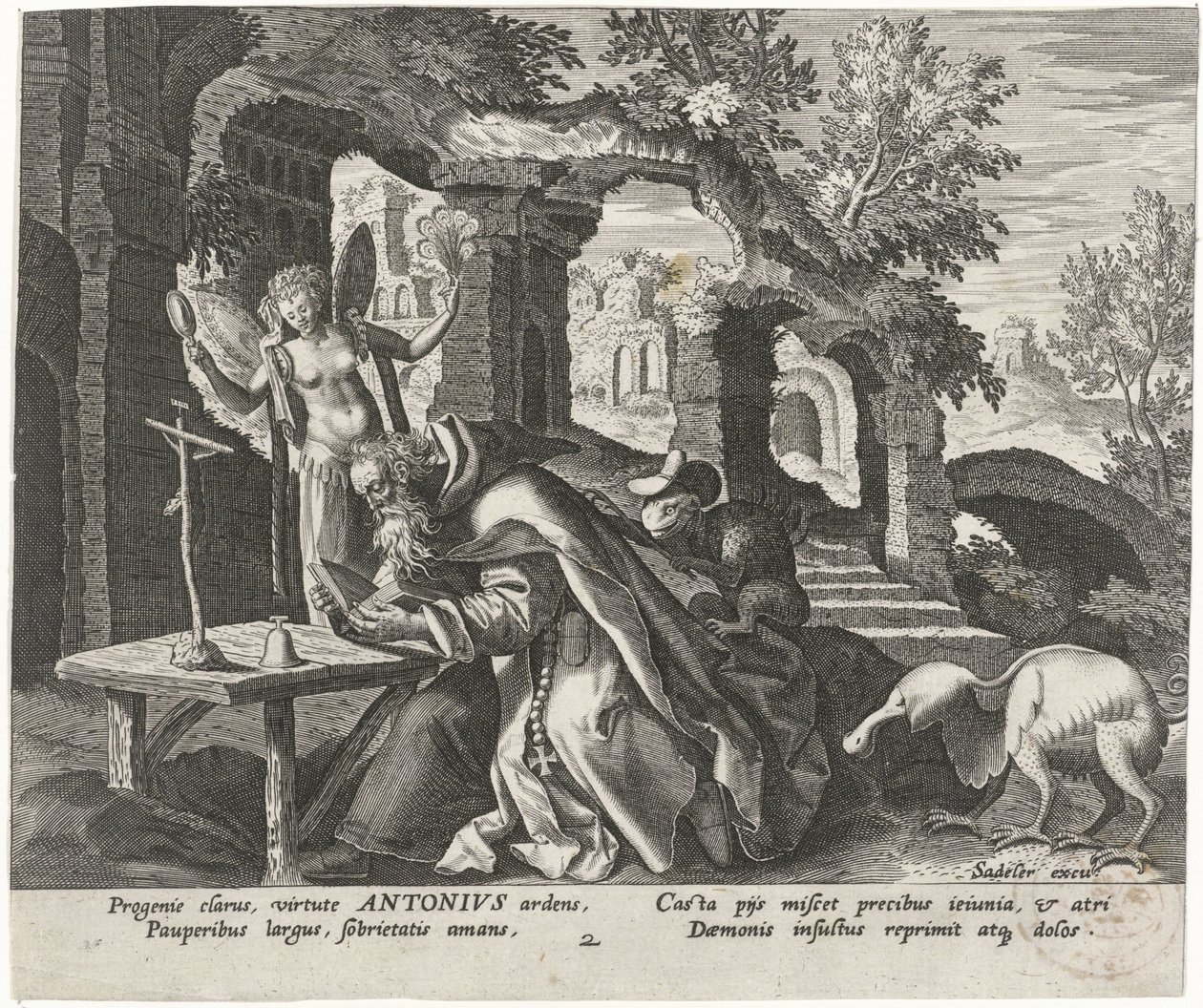 Anthony den store som eremitt Mannlige eremitter (serietittel) Solitudo Sive Vitae Patrum Eremicolarum (serietittel) av Johann Sadeler (I)