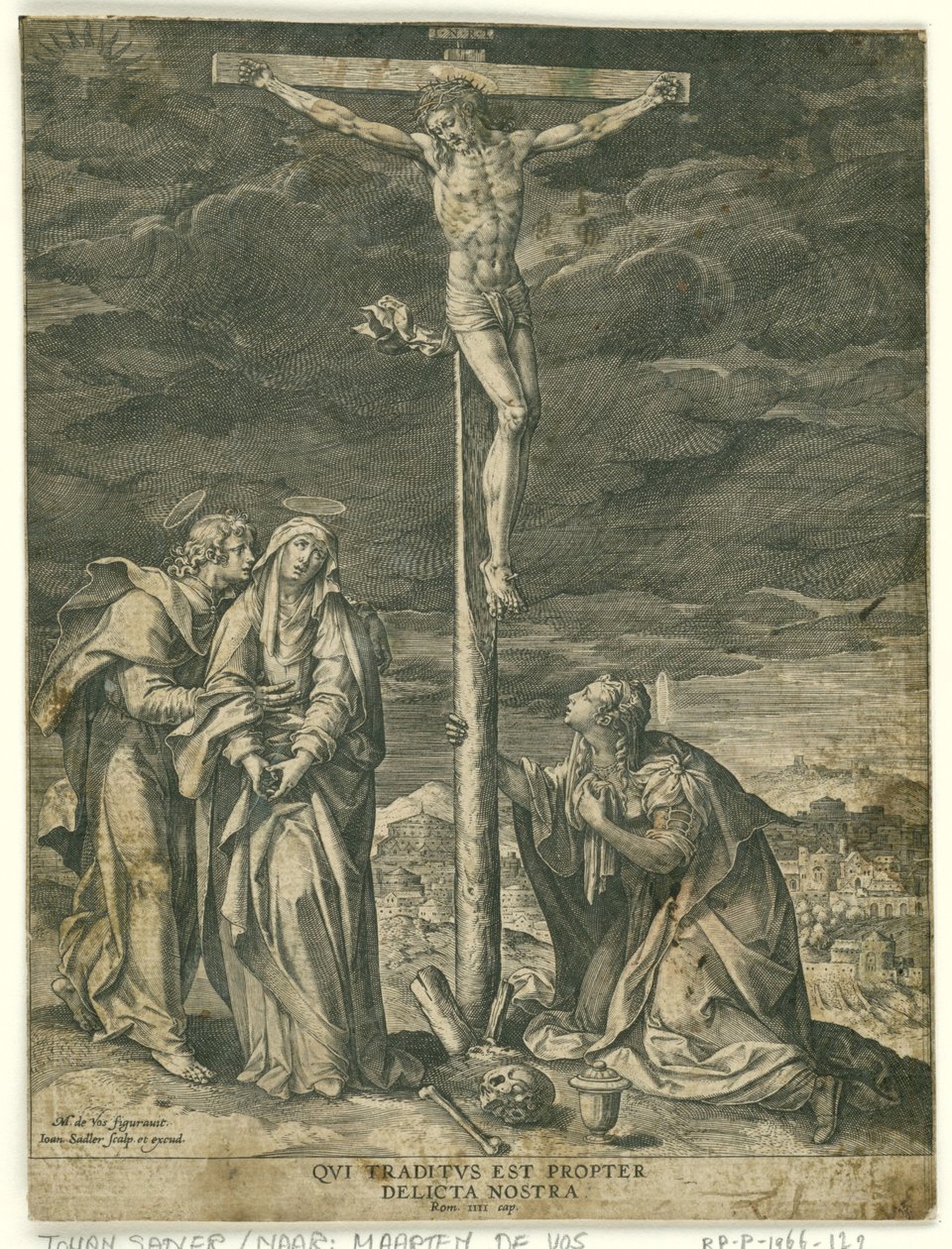 Kristus på korset, med Maria, Johannes og Maria Magdalena av Johann Sadeler (I)