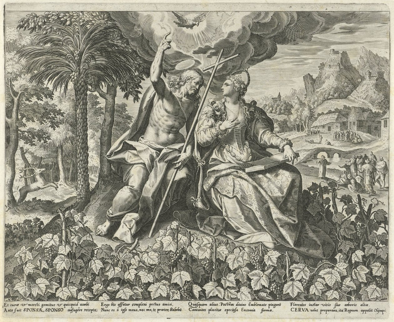 Kristus og hans brud i en vingård Song of Solomon (serietittel) Canticum Canticorum (serietittel) av Johann Sadeler (I)