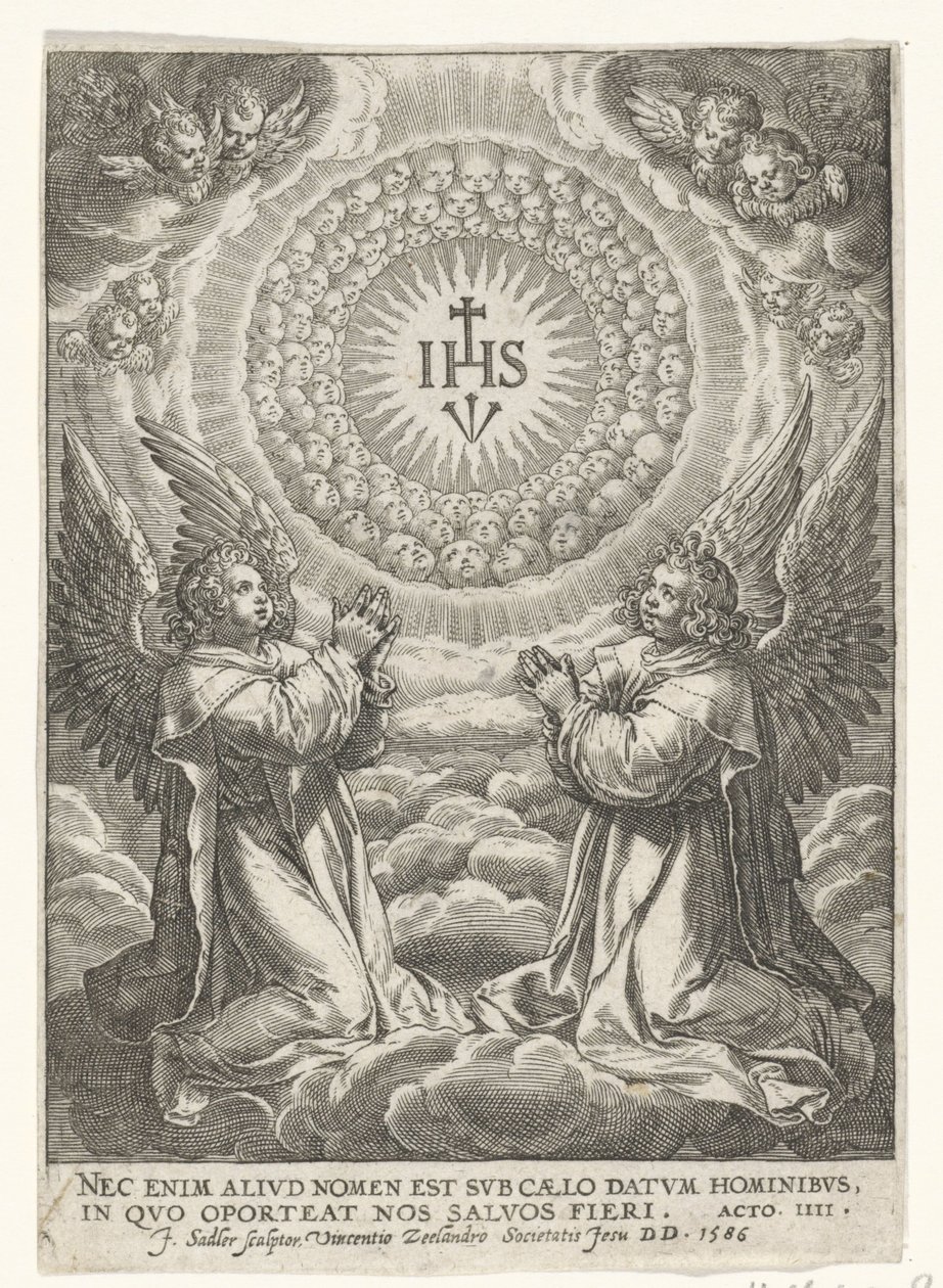 Engler tilber Kristi monogram av Johann Sadeler (I)