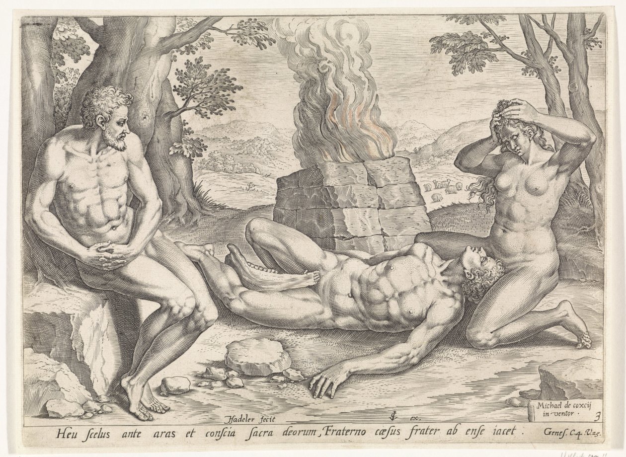 Eva sørger over døden for Abel Historien om Kain og Abel (serietittel) av Johann Sadeler (I)