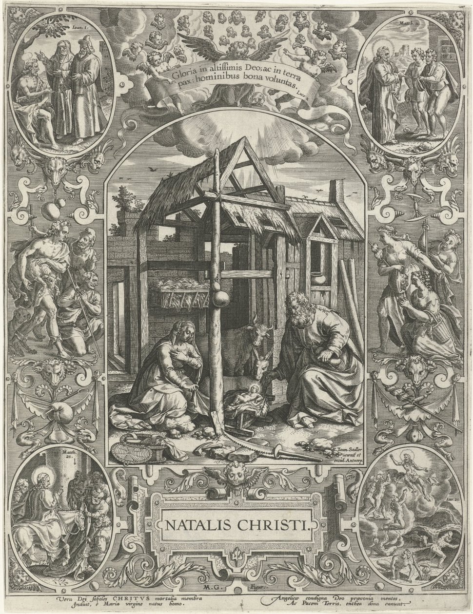 Fødsel: Jul Natalis Christi (tittel på objekt) De fire viktigste kristne høytidene (serietittel) av Johann Sadeler (I)
