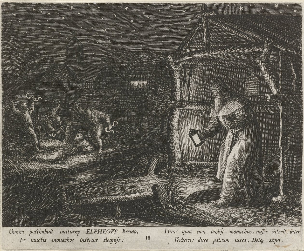 Saint Alphegus of Canterbury som eremitt Eremittenes dydige liv (serietittel) Trophaeum vitae solitariae (serietittel) av Johann Sadeler (I)
