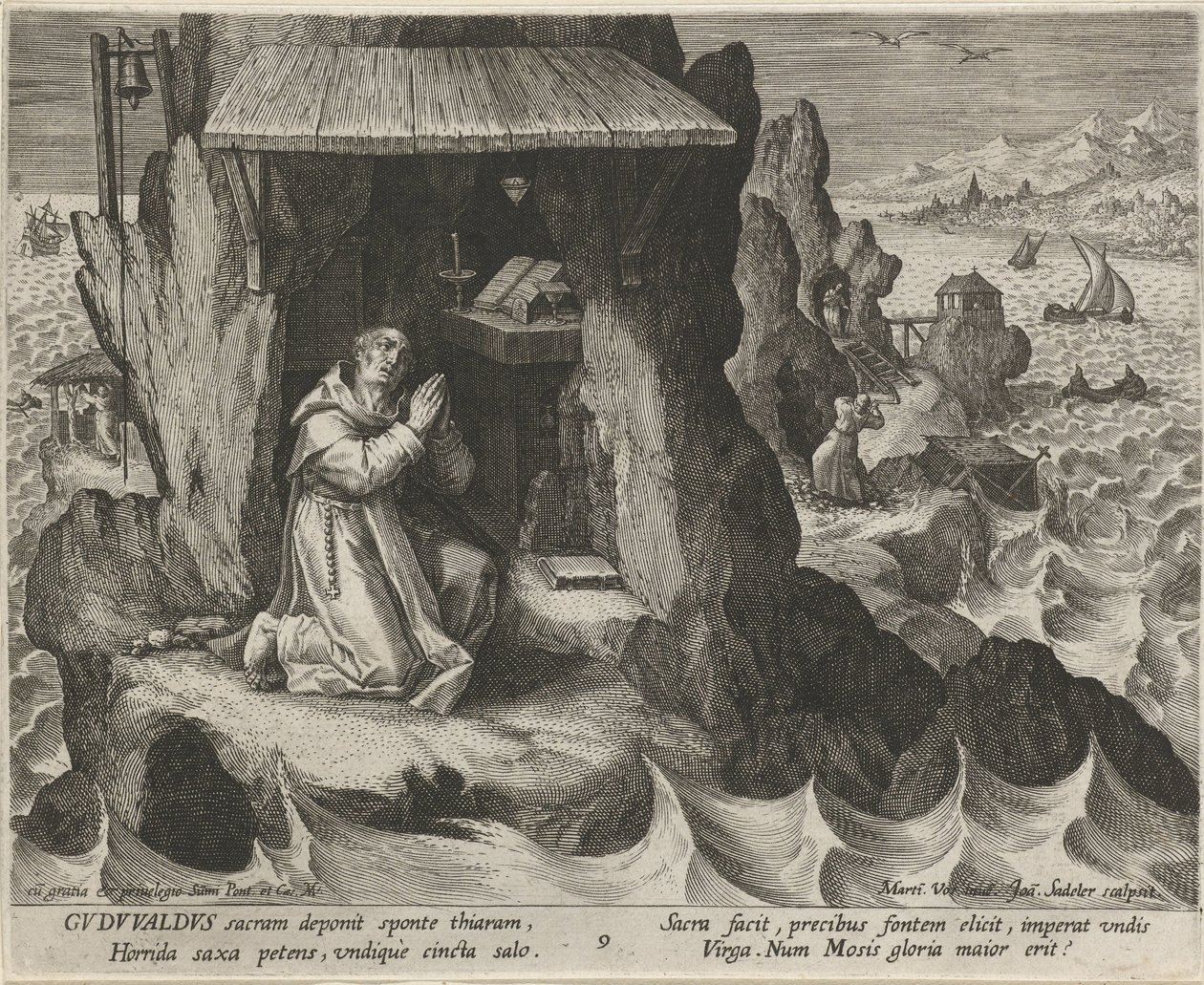 Saint Gudwal of Wales som eremitt The Virtuous Life of Hermits (serietittel) Trophaeum vitae solitariae (serietittel) av Johann Sadeler (I)
