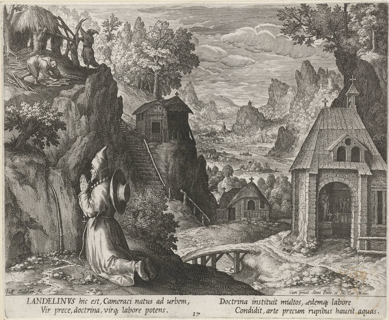 Saint Landelinus som eremitt Eremitter (serietittel) Oraculum Anachoreticum (serietittel) av Johann Sadeler (I)
