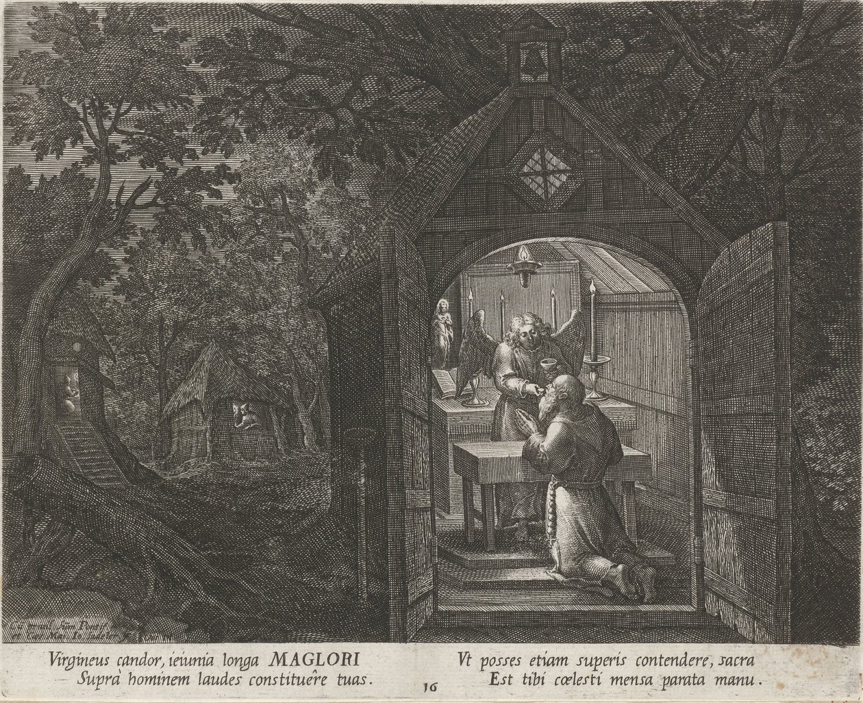 Saint Maglor som eremitt Eremitter (serietittel) Oraculum Anachoreticum (serietittel) av Johann Sadeler (I)