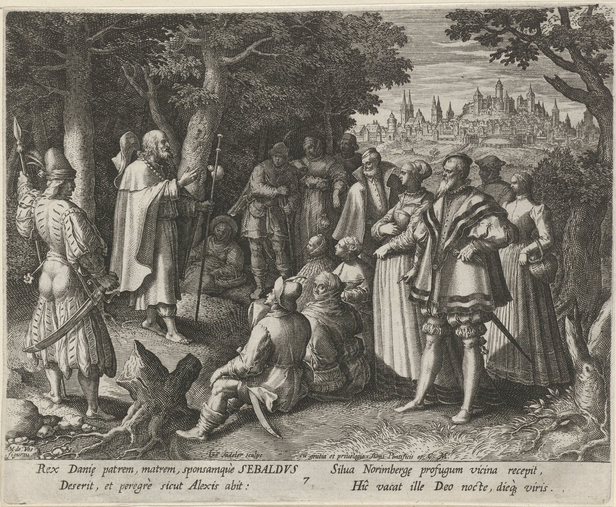 Saint Sebaldus av Nürnberg som eremitt The Virtuous Life of Hermits (serietittel) Trophaeum vitae solitariae (serietittel) av Johann Sadeler (I)