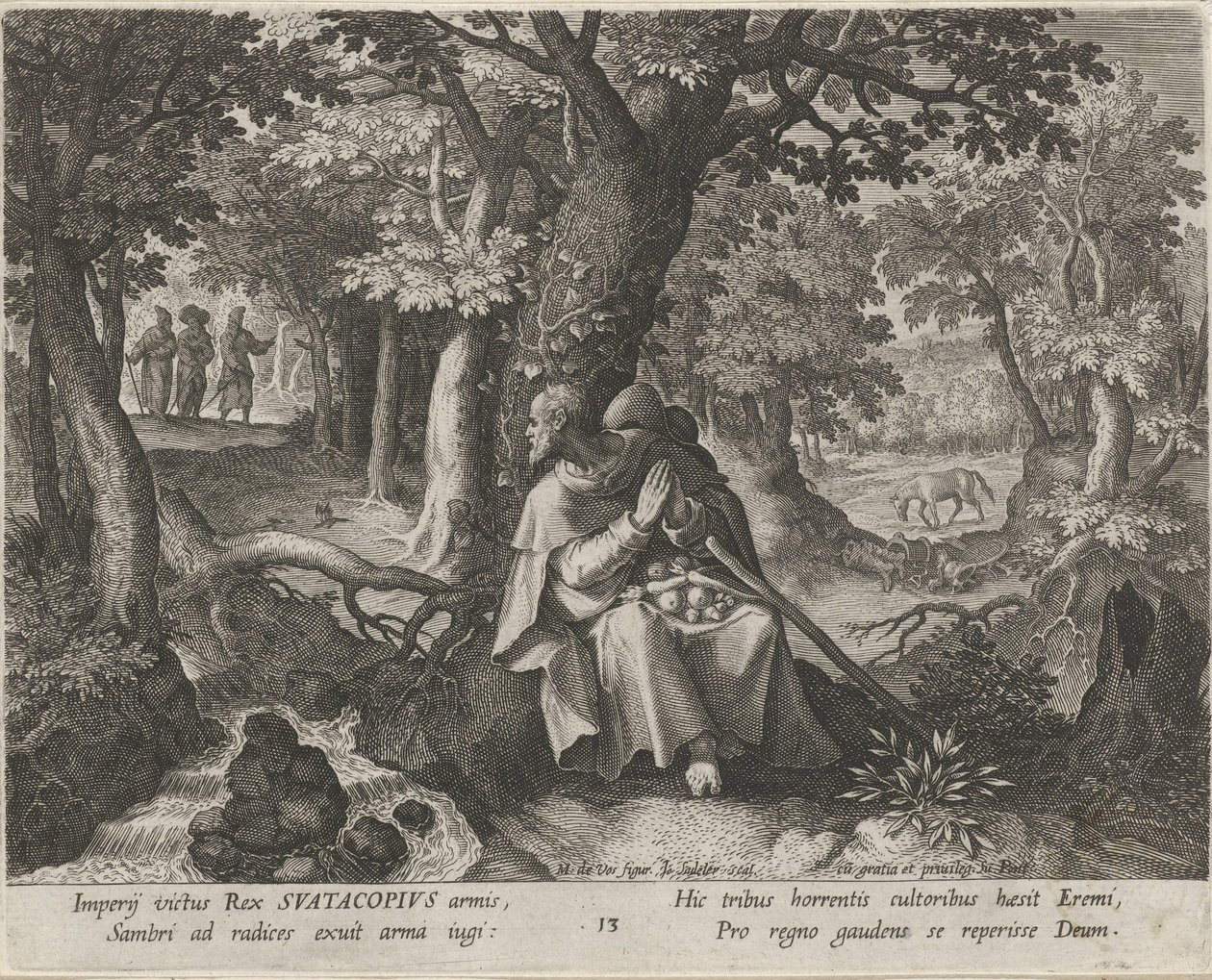 Saint Suatacopius som eremitt The Virtuous Life of Hermits (serietittel) Trophaeum vitae solitariae (serietittel) av Johann Sadeler (I)
