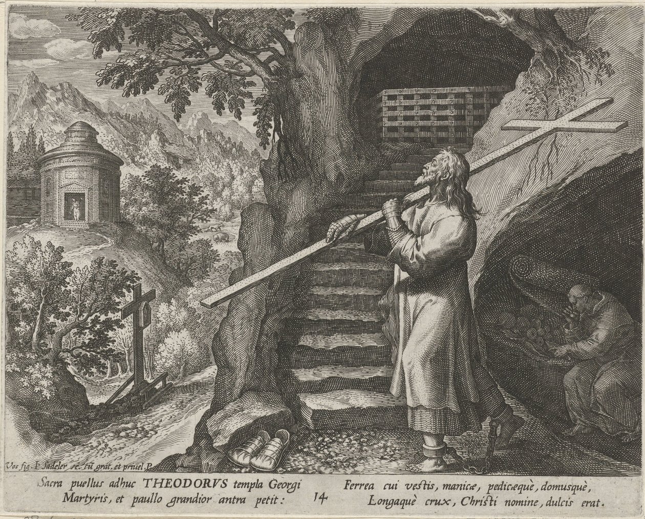 Saint Theodore Tiro som eremitt The Virtuous Life of Hermits (serietittel) Trophaeum vitae solitariae (serietittel) av Johann Sadeler (I)