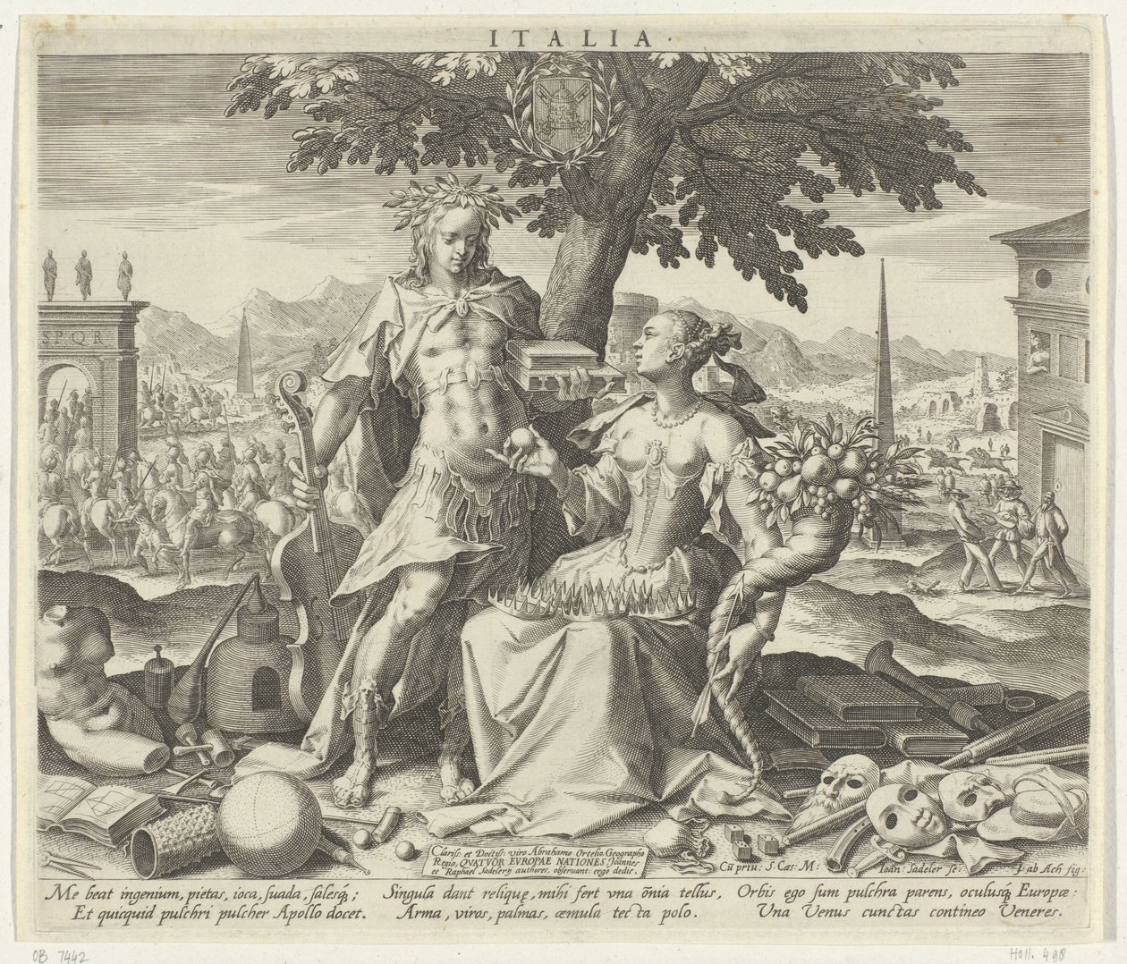 Italia, med Venus og Apollo Italia (tittel på objekt) Allegoriske representasjoner av europeiske land (serietittel) av Johann Sadeler (I)