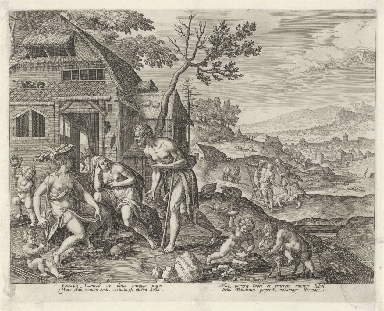 Lamech og hans to koner Boni et mali scientia (serietittel) av Johann Sadeler (I)
