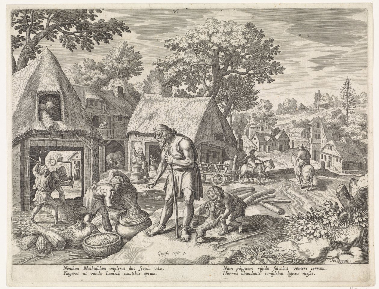 Metusalem og hans barn Historien om Sets familie / Bedømme de gode og de dårlige (serietittel) Bonorum et Malorum consensio (serietittel) av Johann Sadeler (I)