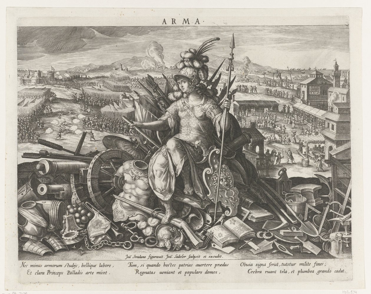 Minerva som beskytter av kampsporten Arma (tittel på objekt) Hovedaktiviteter til en prins (serietittel) Schema, seu speculum principum (serietittel) av Johann Sadeler (I)