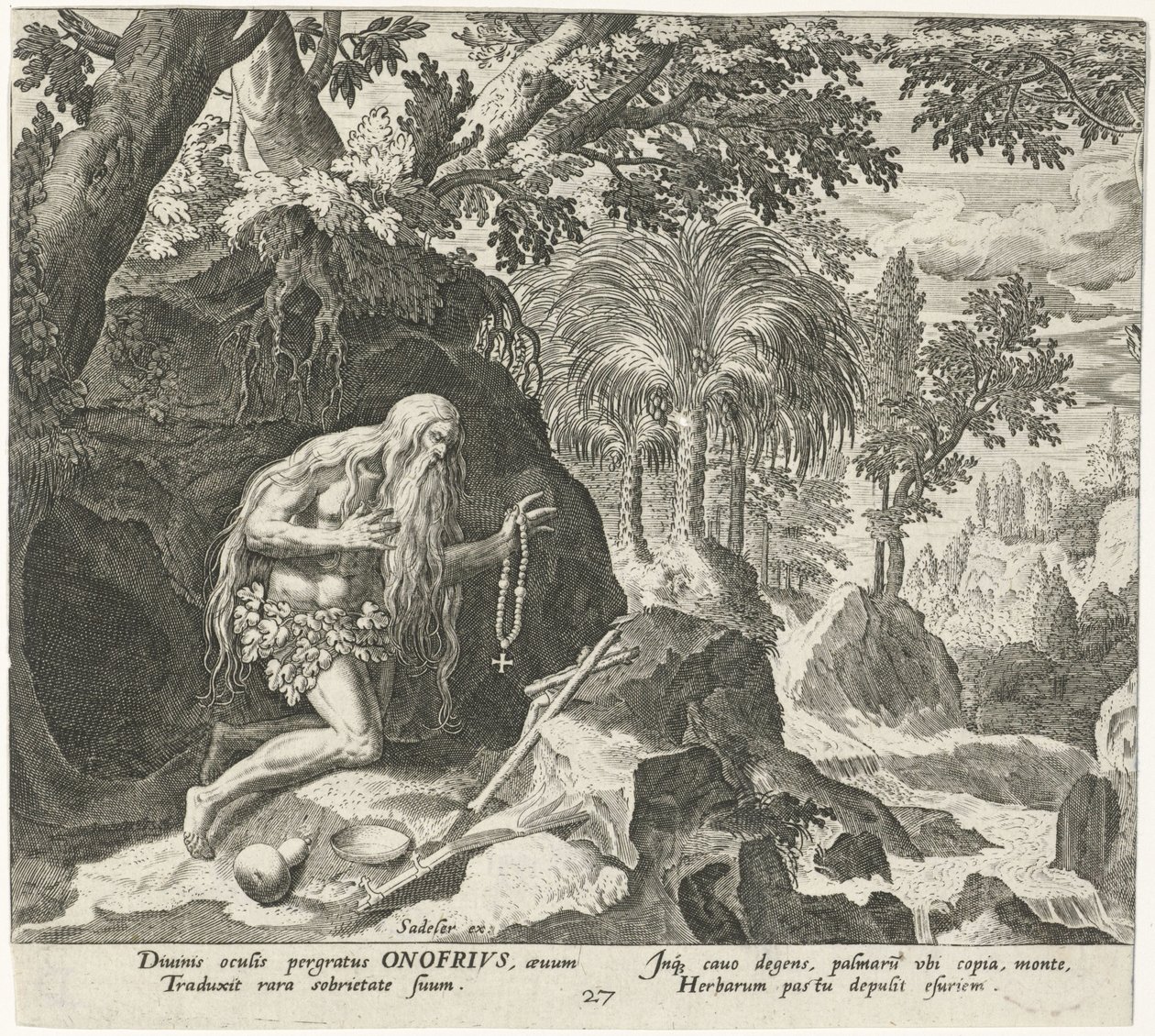 Onyphrius den store som eremitt Mannlige eremitter (serietittel) Solitudo Sive Vitae Patrum Eremicolarum (serietittel) av Johann Sadeler (I)