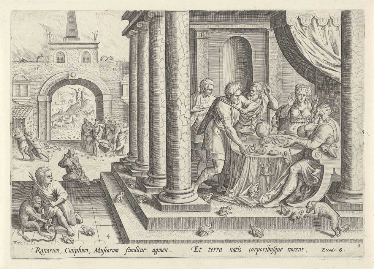 Pest av froskene og myggene Historien om Moses før utvandringen (serietittel) Historia plagarum in Aegiepto (serietittel) av Johann Sadeler (I)