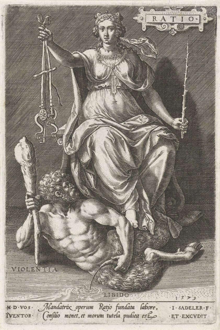 Fornuft (forhold) overvinner Violentia (Violentia) Forhold (tittel på objekt) Dydene erobrer lastene (serietittel) av Johann Sadeler (I)