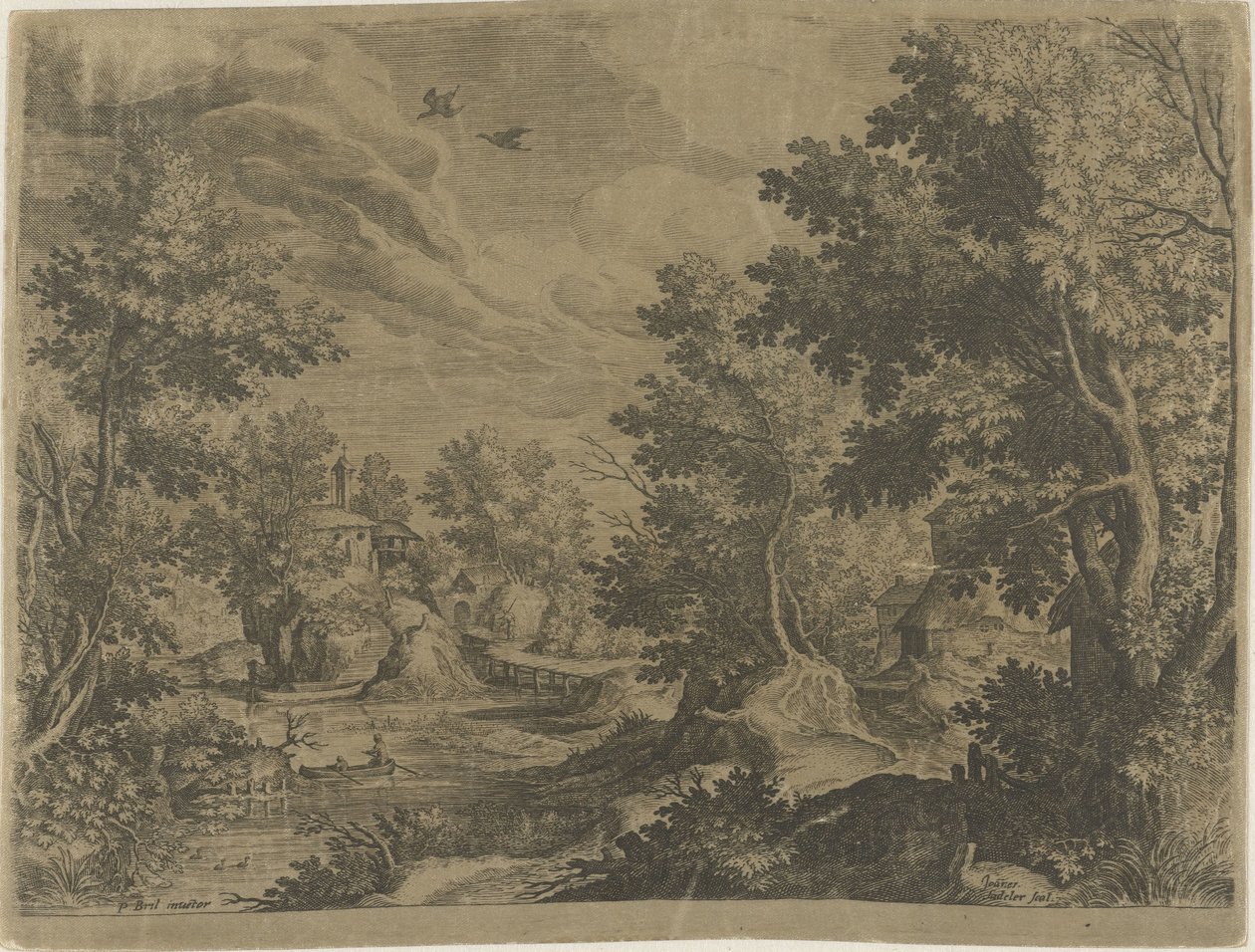 Elvelandskap med en robåt av Johann Sadeler (I)