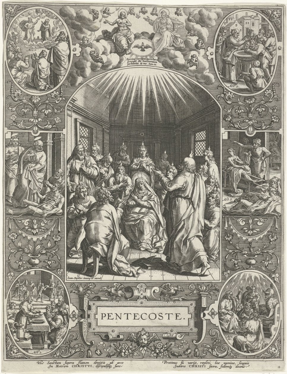 Den Hellige Ånds utgytelse: Pinse pinse (tittel på objekt) De fire viktigste kristne høytidene (serietittel) av Johann Sadeler (I)