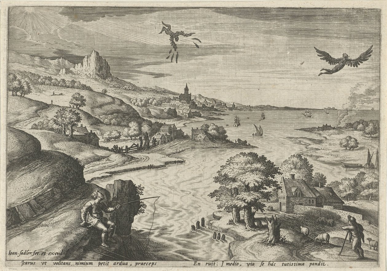 Ikaros fall Landskap med mytologiske scener (serietittel) av Johann Sadeler (I)